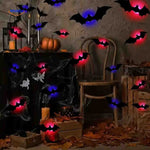 intérieur halloween décoré avec chauves-souris 3d et led, ambiance horreur pour maison effrayante