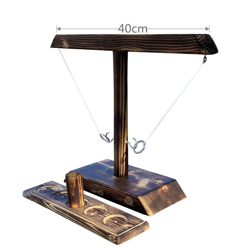 jeu de lancer d'anneaux en bois 40 cm coloris brun naturel, vue produit