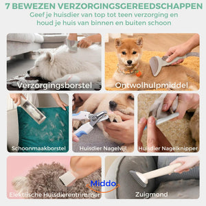les 7 outils de toilettage du kit utilisés sur un animal de compagnie, polyvalence et efficacité