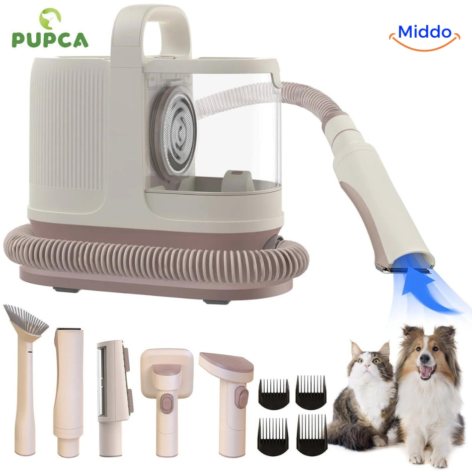 kit de toilettage pour animaux avec aspirateur et 9 accessoires inclus, vue d'ensemble complète