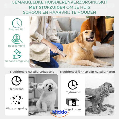 chien profitant d'une séance de toilettage facile avec le kit aspirateur, maison 99 % sans poils