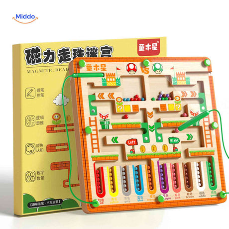 jeu de labyrinthe magnétique en bois pour enfants, favorise l'apprentissage par le jeu