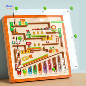labyrinthe en bois avec billes magnétiques colorées, jeu de logique éducatif pour enfants