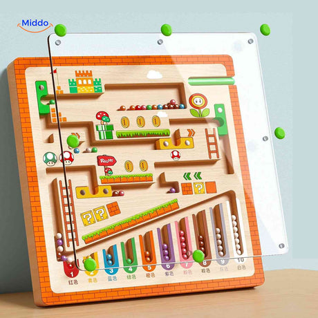 labyrinthe en bois avec billes magnétiques colorées, jeu de logique éducatif pour enfants