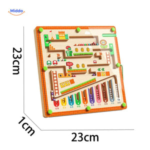 labyrinthe magnétique en bois format 23x23 cm, dimensions idéales pour enfants dès 3 ans