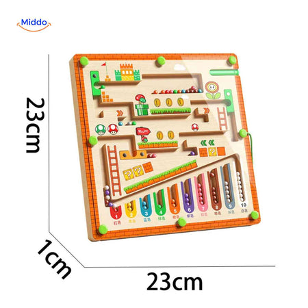 labyrinthe magnétique en bois format 23x23 cm, dimensions idéales pour enfants dès 3 ans