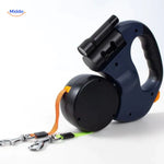 laisse rétractable bleue coloris blanc avec double attache pour deux chiens