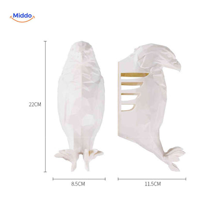 lampe murale aigle blanc avec indications des dimensions et vue de profil, pour evaluer l'encombrement