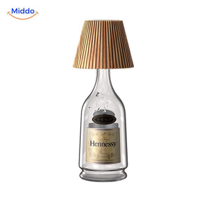 lampe bouteille de vin avec abat-jour en bois, lumière d'ambiance chaleureuse pour table