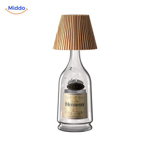 lampe bouteille de vin avec abat-jour en bois, lumière d'ambiance chaleureuse pour table