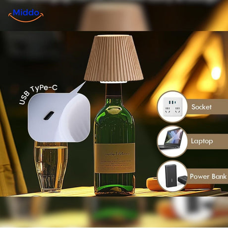 lampe led pour bouteille de vin rechargeable via câble usb-c, autonomie longue durée