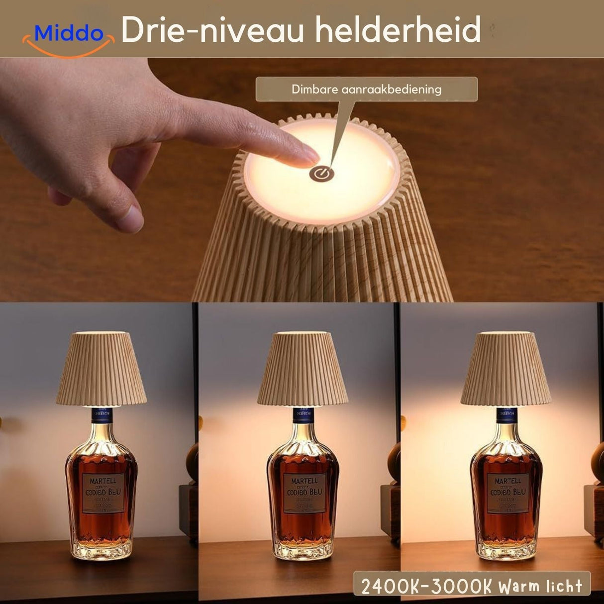 lampe rechargeable sur bouteille de vin avec éclairage à intensité variable pour chaque ambiance