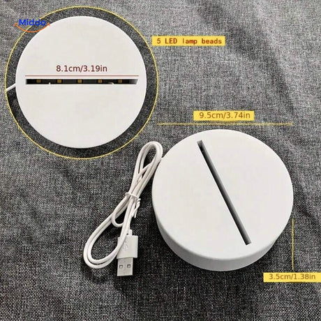 base LED ronde de la lampe de bureau avec câble USB et indications des dimensions