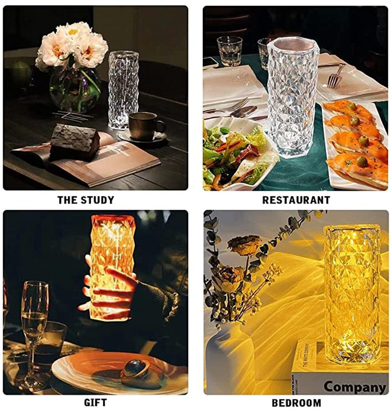 lampe de table en cristal créant une ambiance chaleureuse et romantique dans une pièce