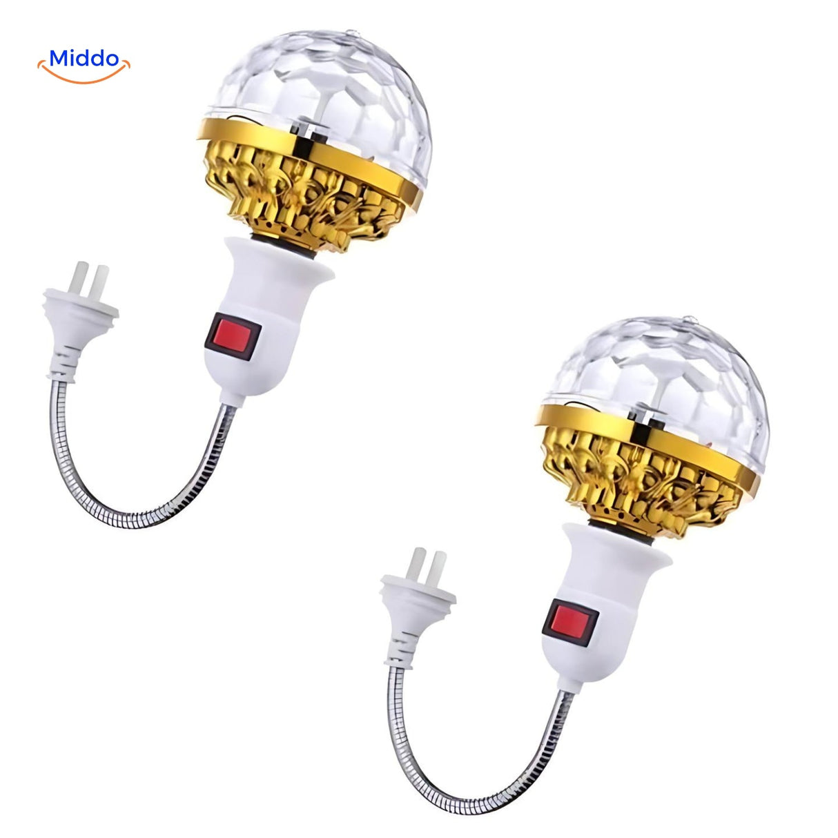 lampe disco LED rotative magicball présentée sur fond blanc, vue produit