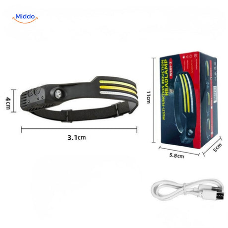 lampe frontale rechargeable avec câble usb inclus dans l'emballage