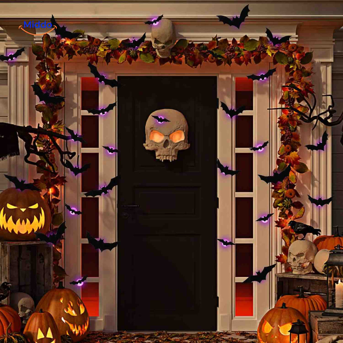 lampe halloween 3d chauve-souris à éclairage led, décoration extérieure effrayante pour la nuit