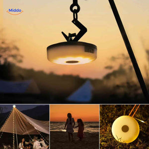 lampe led lumiere d'ambiance chaleureuse a l'interieur d'une tente de camping