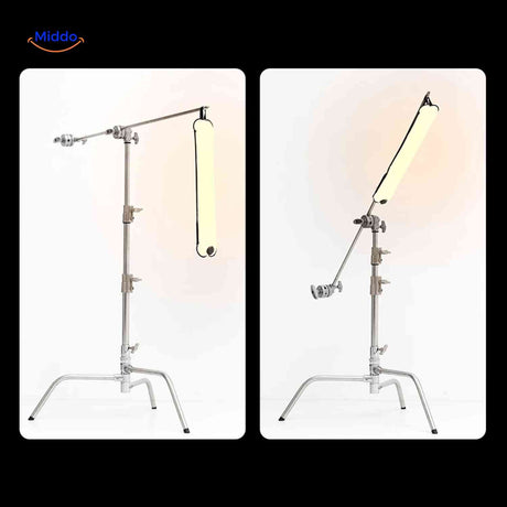 lampe LED tube gonflable sur pied C-stand pour un éclairage doux en studio professionnel