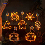 set 8 pièces lampes led halloween : toile, fantôme, oeil, citrouille et chapeau de sorcière, décoration orange