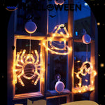 guirlande led halloween araignée, chapeau de sorcière et fantôme, décoration lumineuse orange pour fenêtre