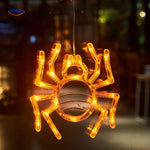 lampe led halloween araignée orange, guirlande lumineuse festive pour décoration de fenêtre