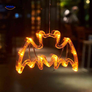 lampe led halloween chauve-souris orange, guirlande lumineuse festive pour décoration de fenêtre