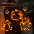 guirlande lumineuse halloween avec citrouille, chapeau de sorcière et fantôme, décoration de fenêtre orange led