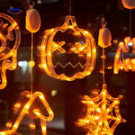 lampe led halloween citrouille, chapeau de sorcière et toile d'araignée, décoration lumineuse orange festive