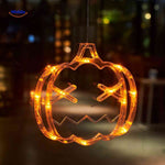 lampe led halloween citrouille orange, guirlande lumineuse festive pour décoration de fenêtre