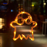 lampe led halloween fantôme orange, guirlande lumineuse festive pour décoration de fenêtre