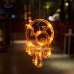 lampe led halloween oeil effrayant orange, guirlande lumineuse décorative pour fenêtre ambiance festive