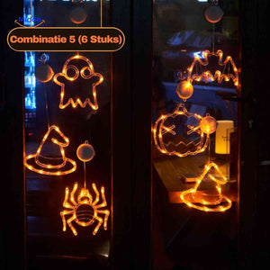 set 6 pièces lampes led halloween assortis : citrouille, araignée, chauve-souris, fantôme, chapeau de sorcière