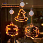 set de lampes led halloween citrouille et chapeau de sorcière orange, guirlande pour décoration de fenêtre