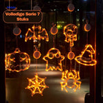 set complet 7 pièces guirlande led halloween, décoration de fenêtre lumineuse orange festive