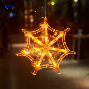 lampe led halloween toile d'araignée orange, guirlande lumineuse festive pour décoration de fenêtre