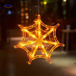 lampe led halloween toile d'araignée orange, guirlande lumineuse festive pour décoration de fenêtre