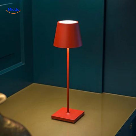 lampe led sans fil rouge au design minimaliste, éclairage dimmable et batterie 24 heures