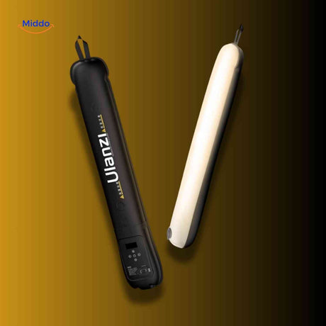 lampe LED tube gonflable au design bicolore noir et blanc, vue d'ensemble