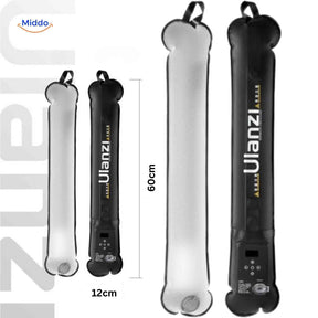 lampe LED tube gonflable de 60 cm de longueur et 12 cm de diamètre, dimensions détaillées