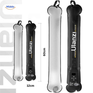 lampe LED tube gonflable de 60 cm de longueur et 12 cm de diamètre, dimensions détaillées