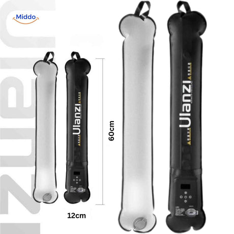lampe LED tube gonflable de 60 cm de longueur et 12 cm de diamètre, dimensions détaillées