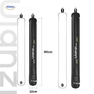 lampe LED tube gonflable avec dimensions indiquées 90 cm de long et 12 cm de diamètre