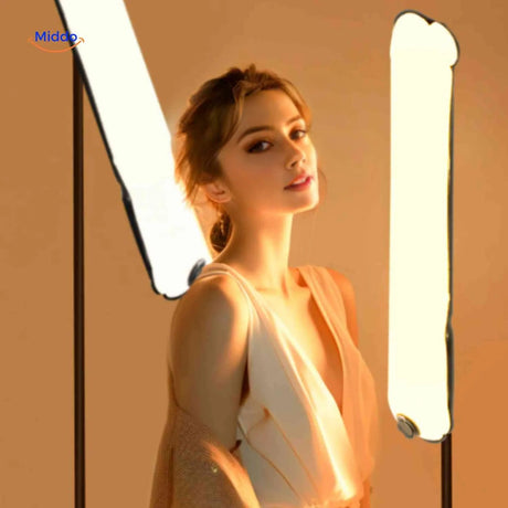 lampe LED tube gonflable utilisée pour éclairer un portrait en photographie