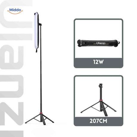 lampe LED tube 12 W montée sur trépied extensible jusqu'à 207 cm