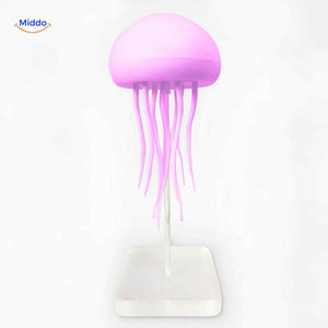 lampe méduse lumineuse led sur socle en verre transparent, design élégant et moderne