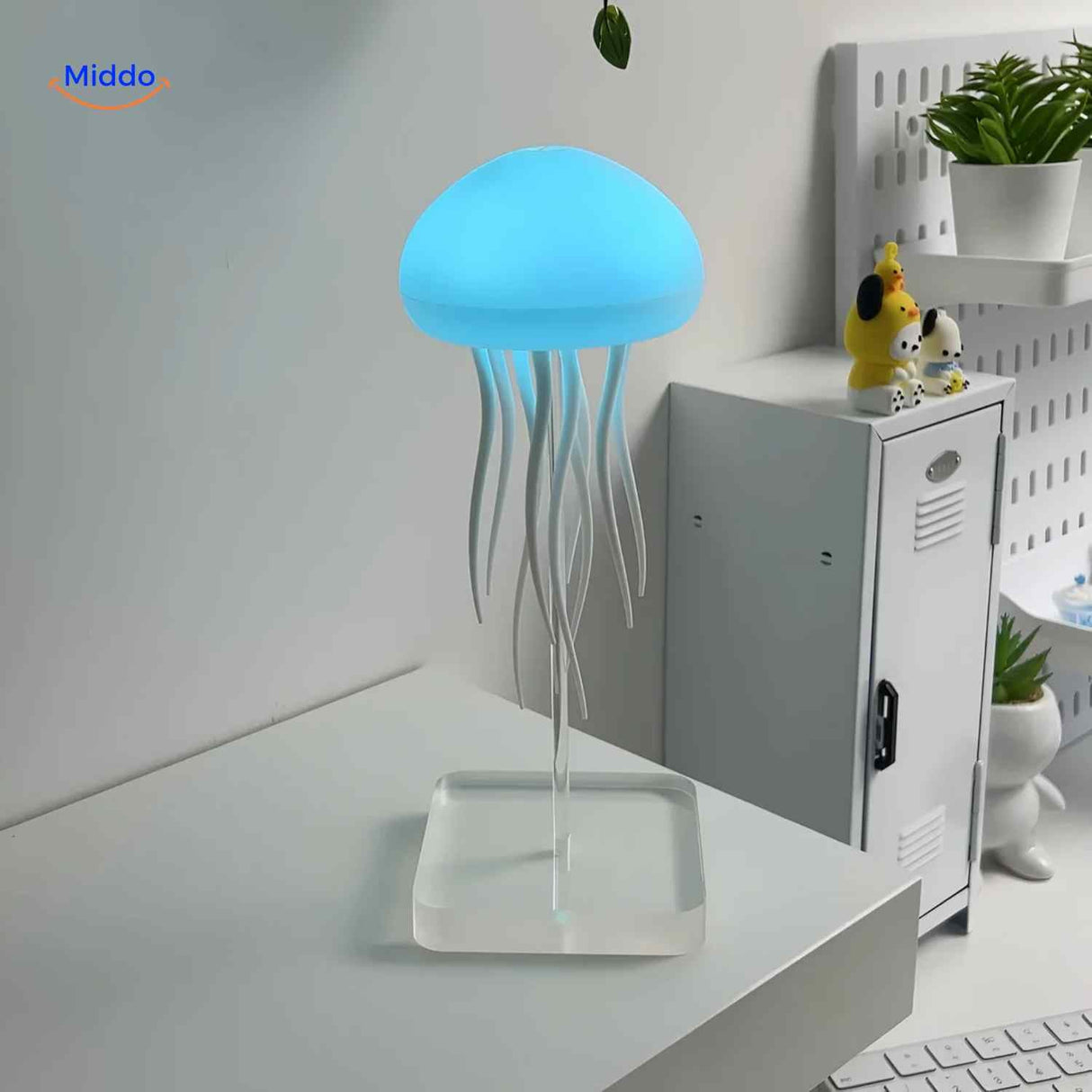 lampe méduse violette veilleuse led posée sur bureau, éclairage nocturne décoratif