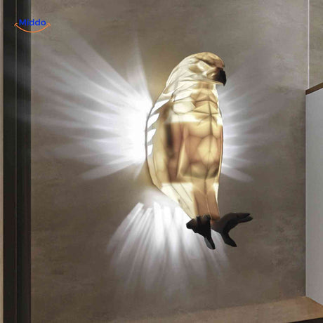 lampe murale aigle vue de cote avec effet lumineux doux et chaleureux, rendu atmospherique tres reussi