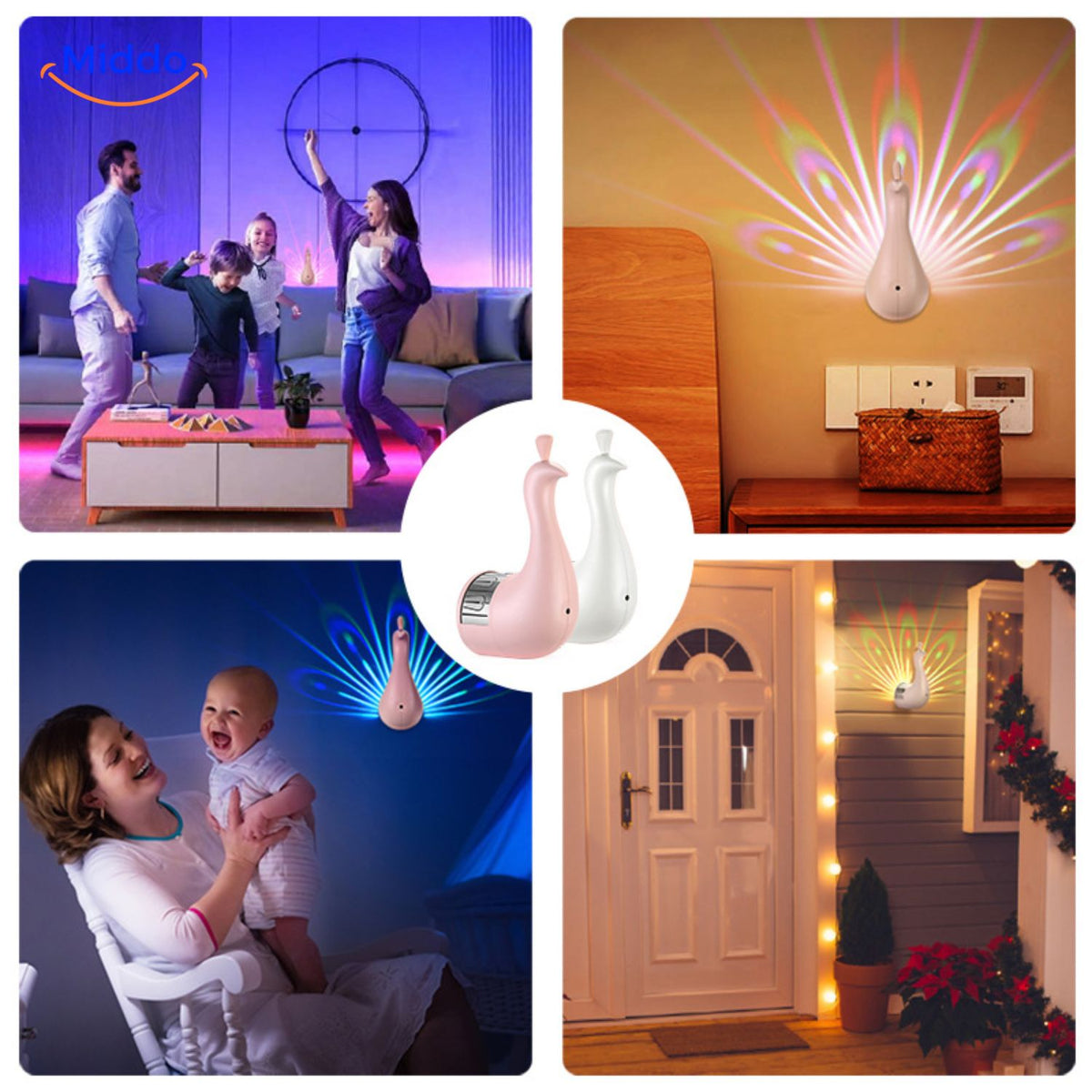 lampe paon murale blanche avec accents chromés, design moderne et élégant