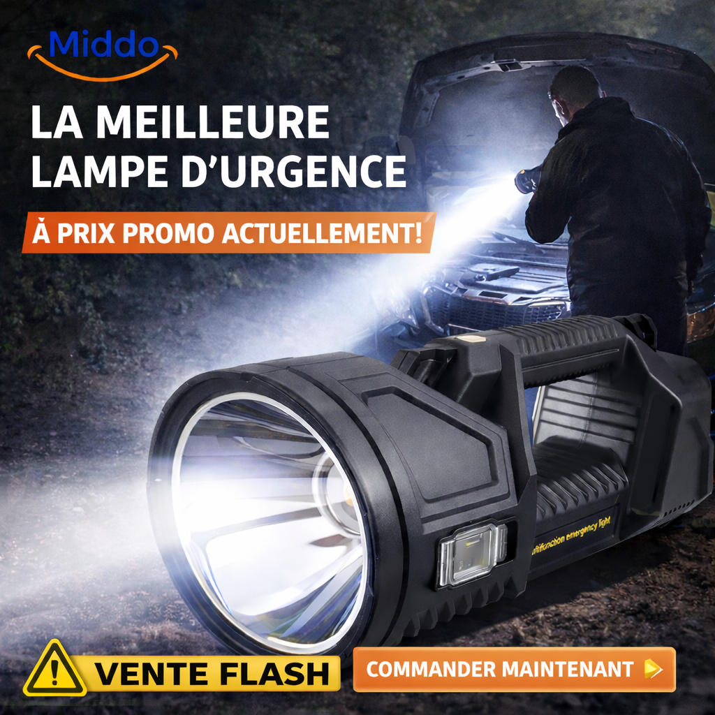 lampe de recherche LED rechargeable et portable, vue principale du produit